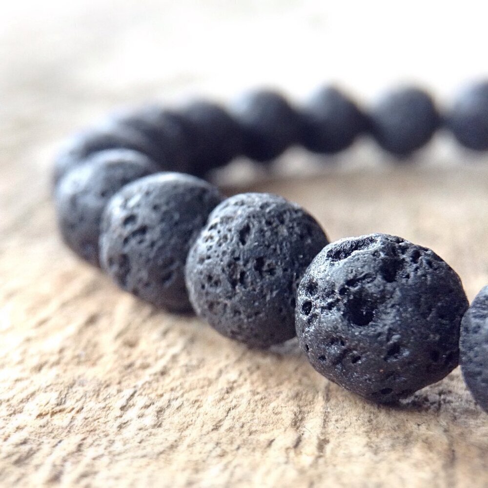 Green Cross Black Lava Stone Beaded Stretch Bracelet 8mm beads - 8 inches - Picture 3 of 3